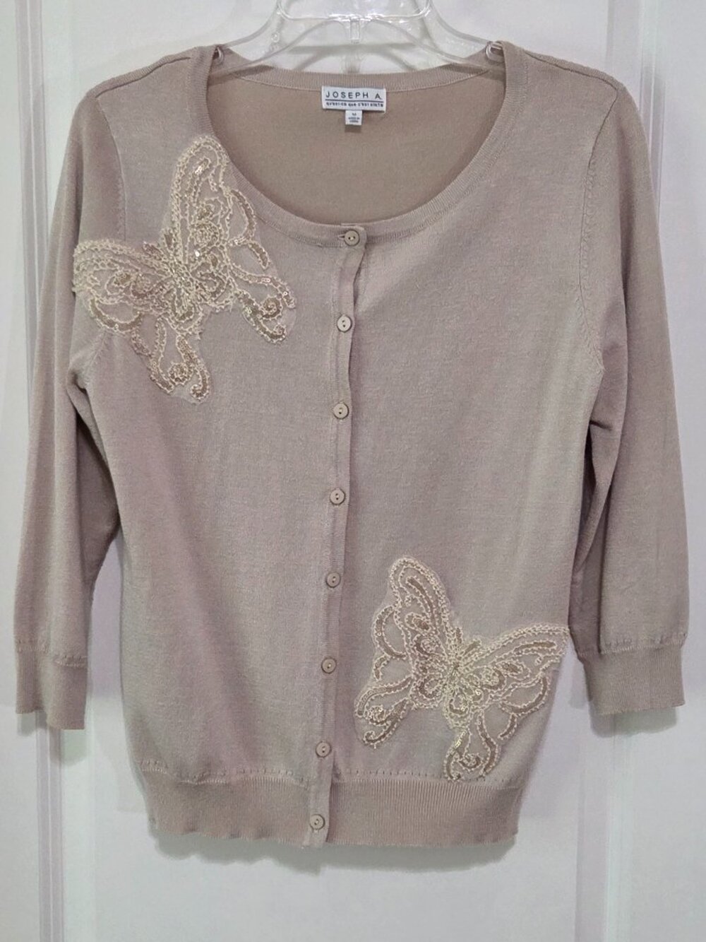 Joseph A. Butterfly Embellished Sweater Cardigan, M
